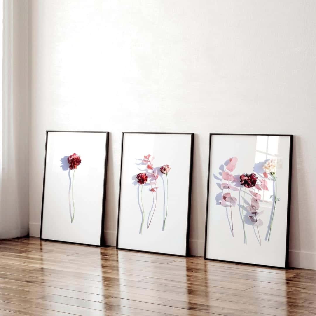 Flowers Artwork | Floral Nature Wall Art | Trio, A2 at XILEF Art
