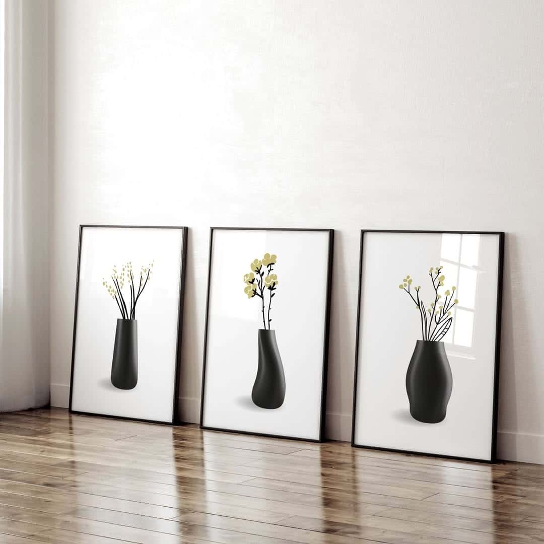 Flowers Artwork | Floral Nature Wall Art | Trio, A2 at XILEF Art