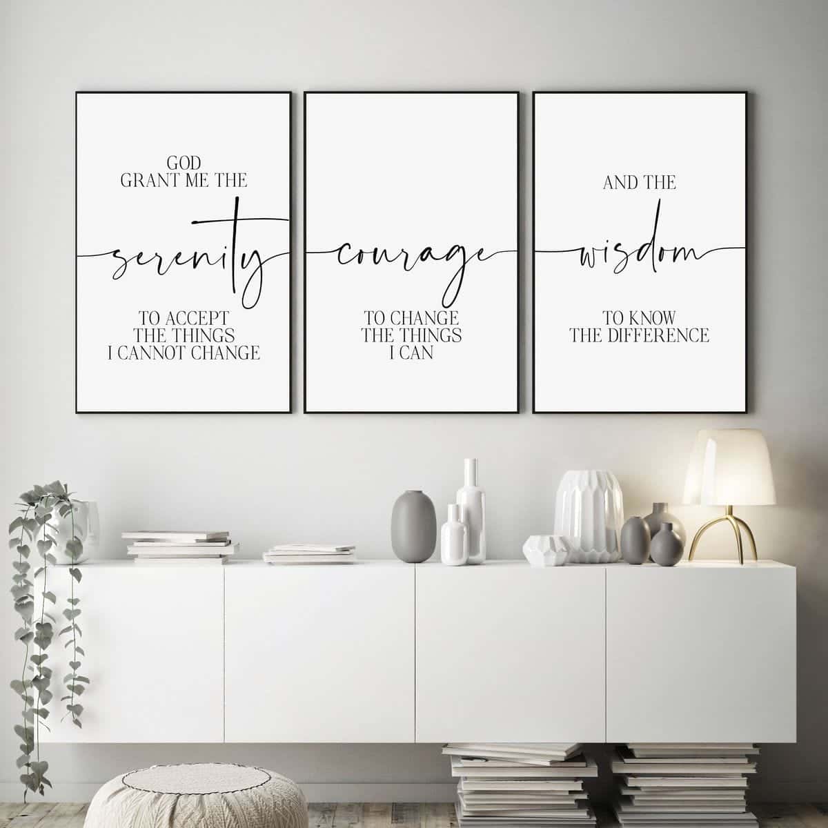 The Serenity Prayer, God Grant Me The Serenity | Trio Set, Christian Wall Art, A2 at XILEF Art