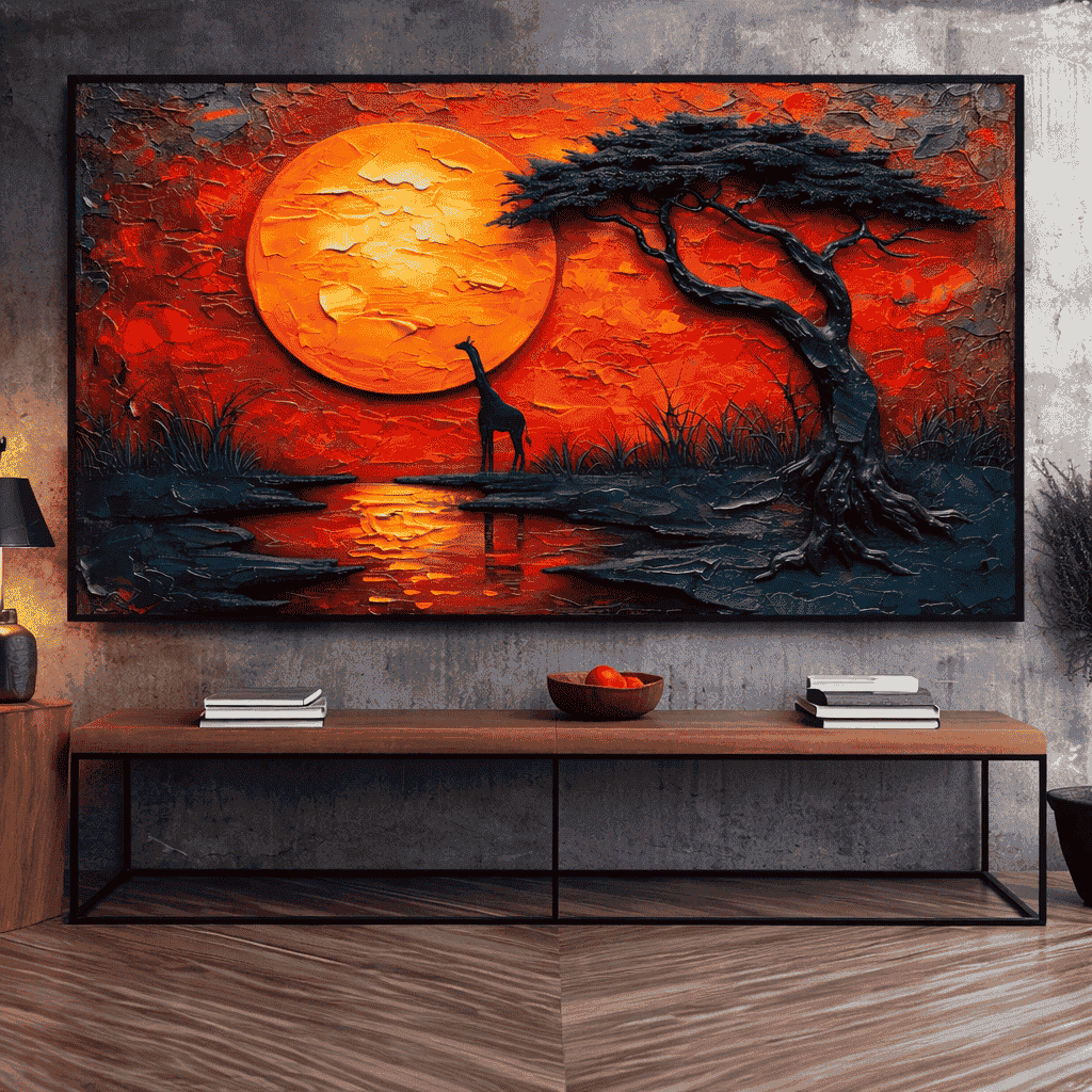 Africa, Giraffe, Sunset | Wildlife Artwork | Nature Wall Art | A2 at XILEF Art