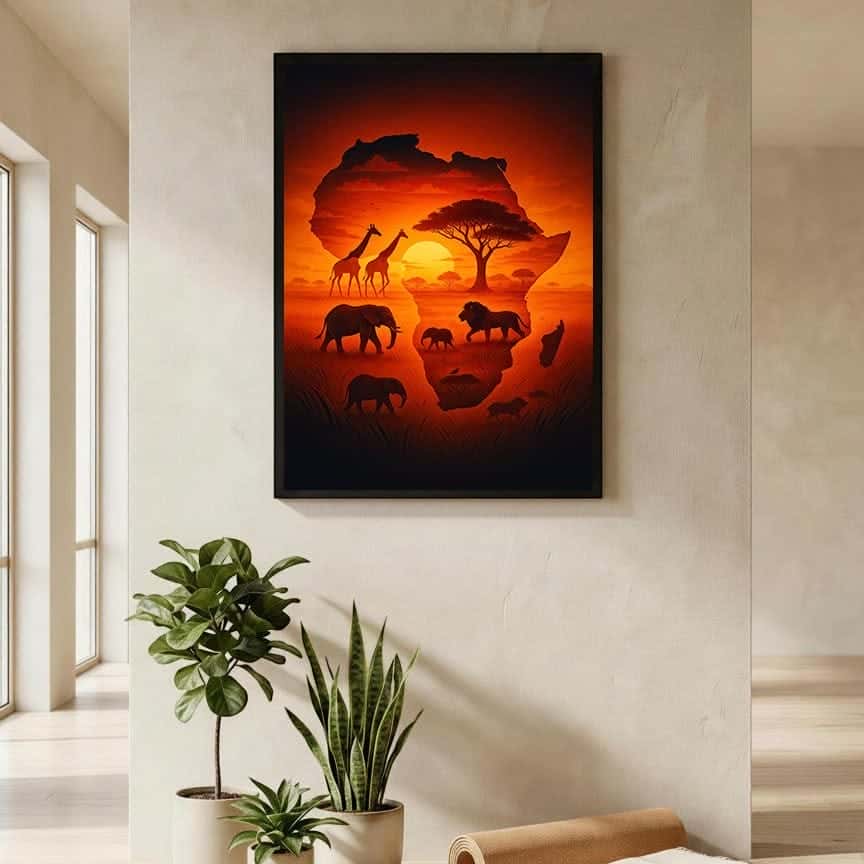 African Wildlife Silhouette | Wildlife Artwork | Nature Wall Art | A2 at XILEF Art