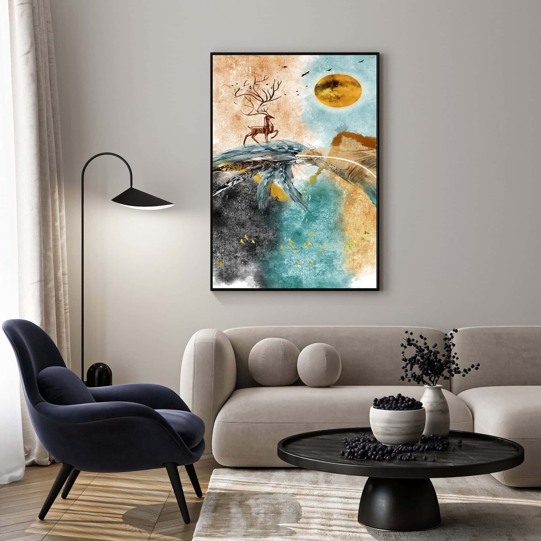 Deer on the Mountain | Wildlife Artwork | Nature Wall Art | A2 at XILEF Art