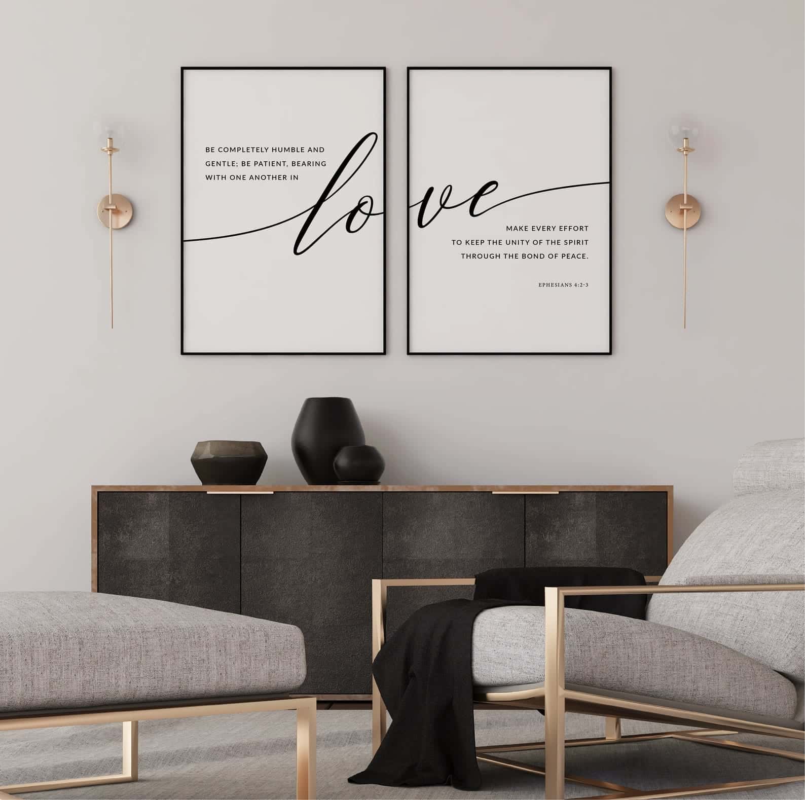 Bearing With One Another in Love, Ephesians 4:2-3 | Duo Set, Christian Wall Art, A2 at XILEF Art