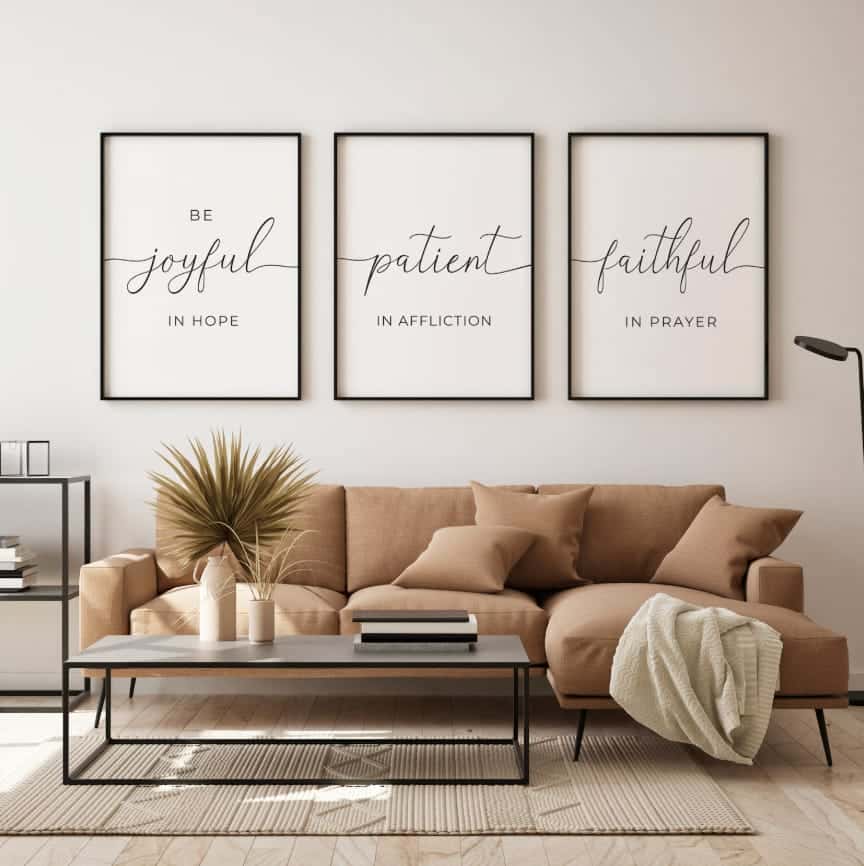 Be Joyful, Patient, Faithful, Romans 12:12 | Trio Set, Christian Wall Art, A2 at XILEF Art