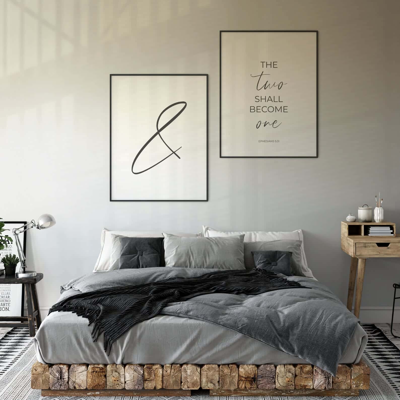 And The Two Shall Become One, Ephesians 5:31 | Duo Set, Christian Wall Art, A3 at XILEF Art