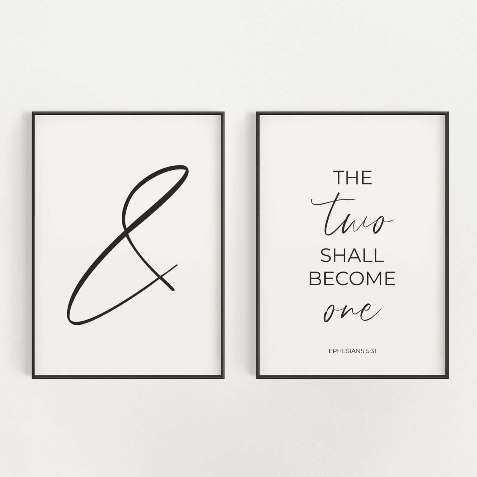 And The Two Shall Become One, Ephesians 5:31 | Duo Set, Christian Wall Art, A3 at XILEF Art