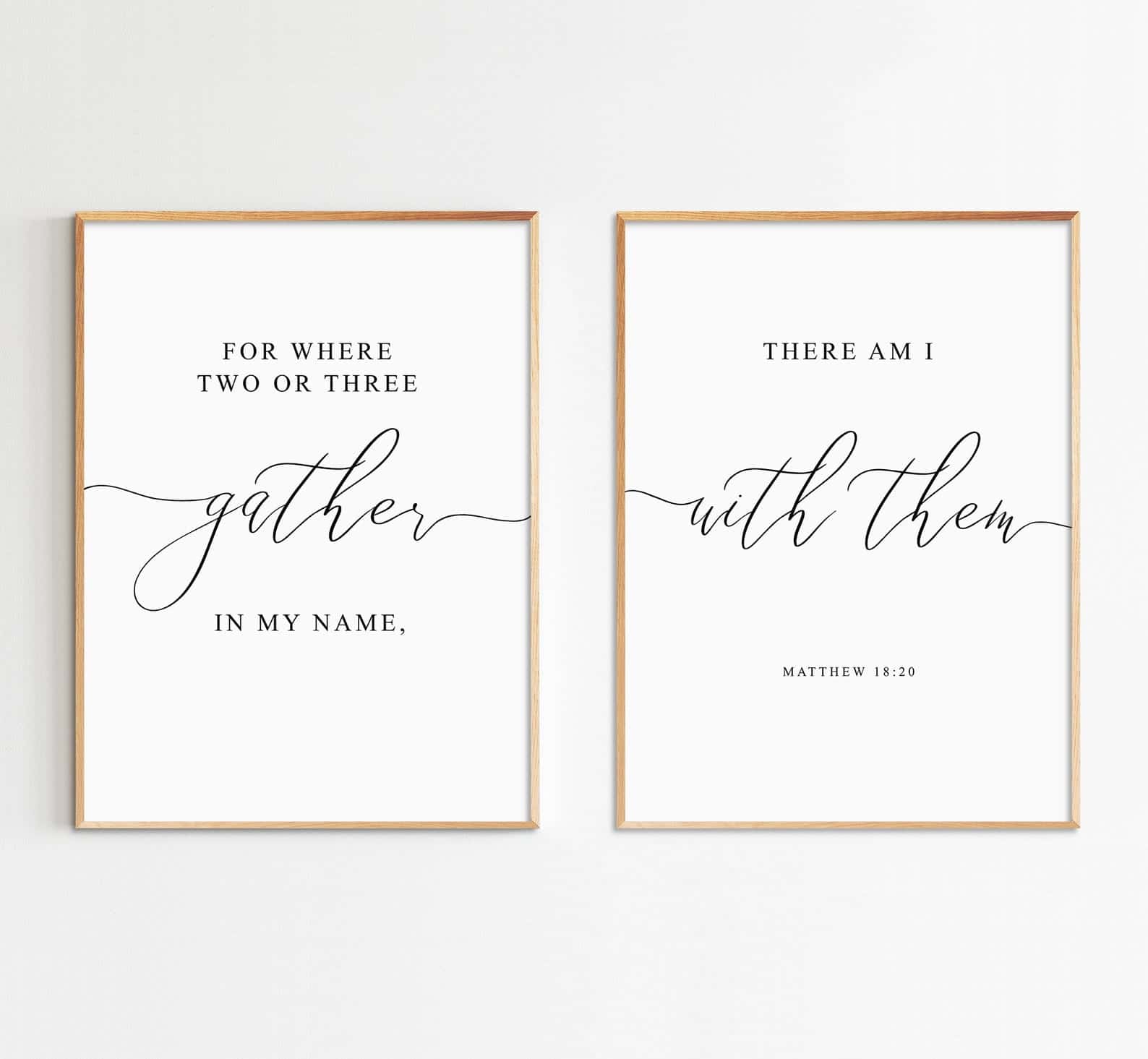 Where Two or Three Gather in My Name, Matthew 18:20 | Duo Set, Christian Wall Art, A3 at XILEF Art