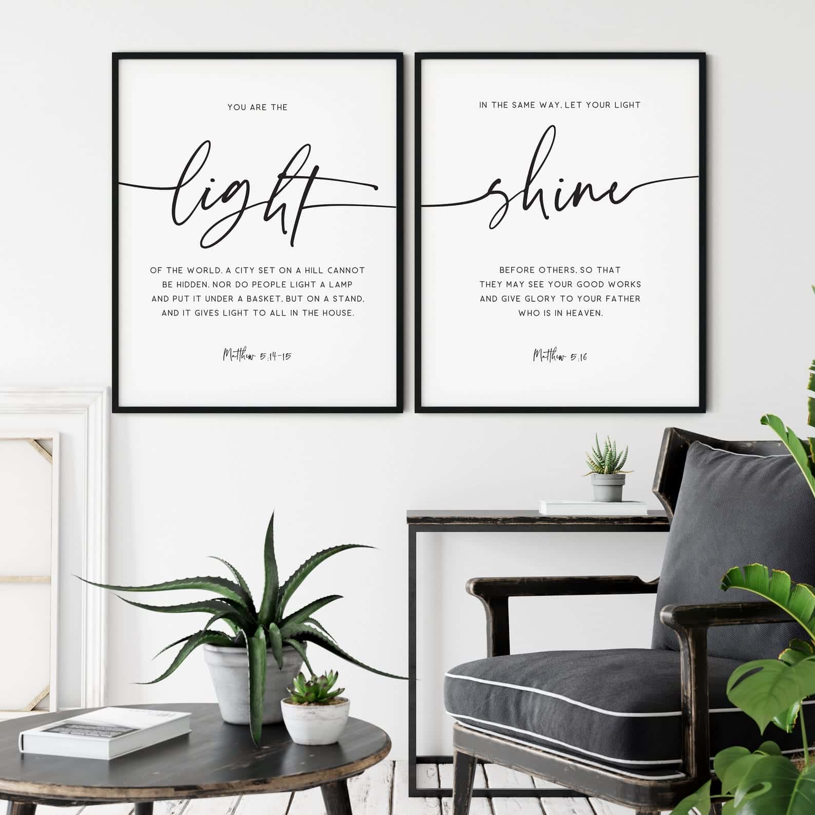 You Are The Light of the World, Shine, Matthew 5:14-16 | Duo Set, Christian Wall Art, A3 at XILEF Art