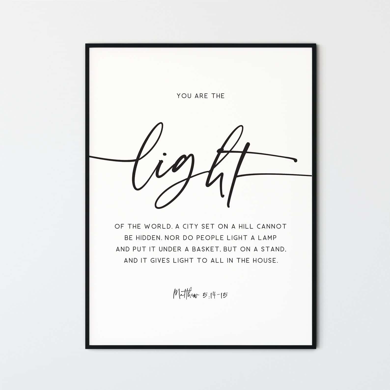 You Are The Light of the World, Matthew 5:14-15 | Single, Christian Wall Art, A3 at XILEF Art