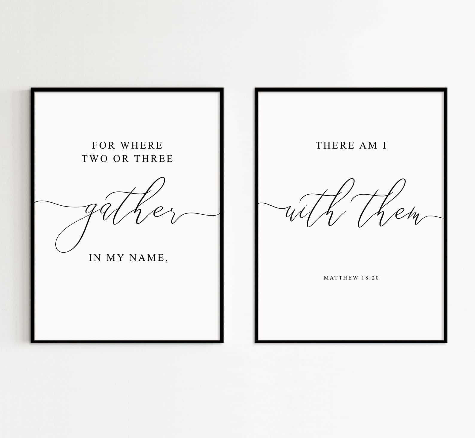 Where Two or Three Gather in My Name, Matthew 18:20 | Duo Set, Christian Wall Art, A3 at XILEF Art
