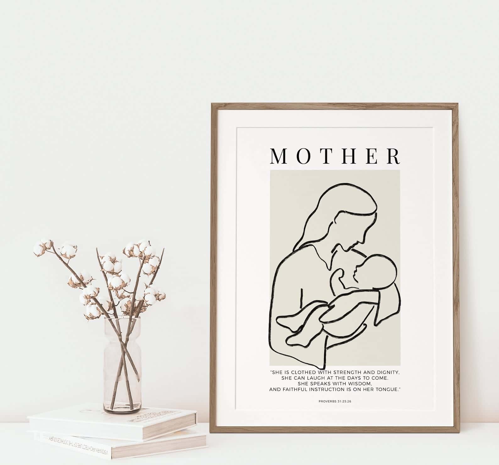 MOTHER Bible Verses for Mother, Proverbs 31:25-26 | Christian Wall Art, A3 at XILEF Art