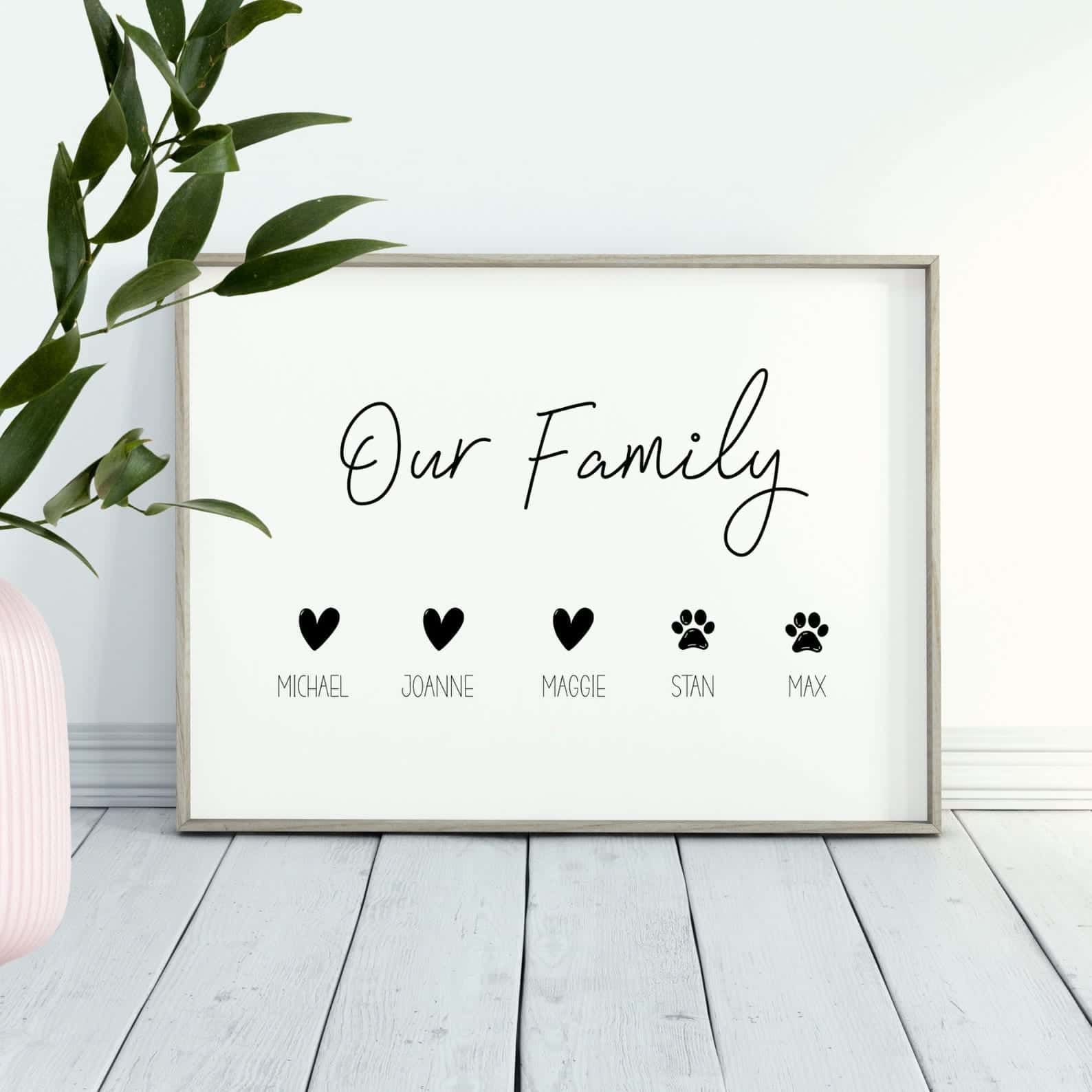 Personalised Family Names Print | Customized Gift for Family | Custom Wall Art for Family | Single, A3 at XILEF Art