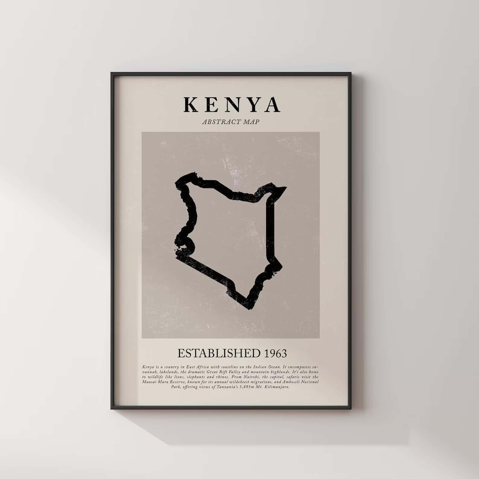 Map of Kenya Artwork | Maps Wall Art | A2 at XILEF Art