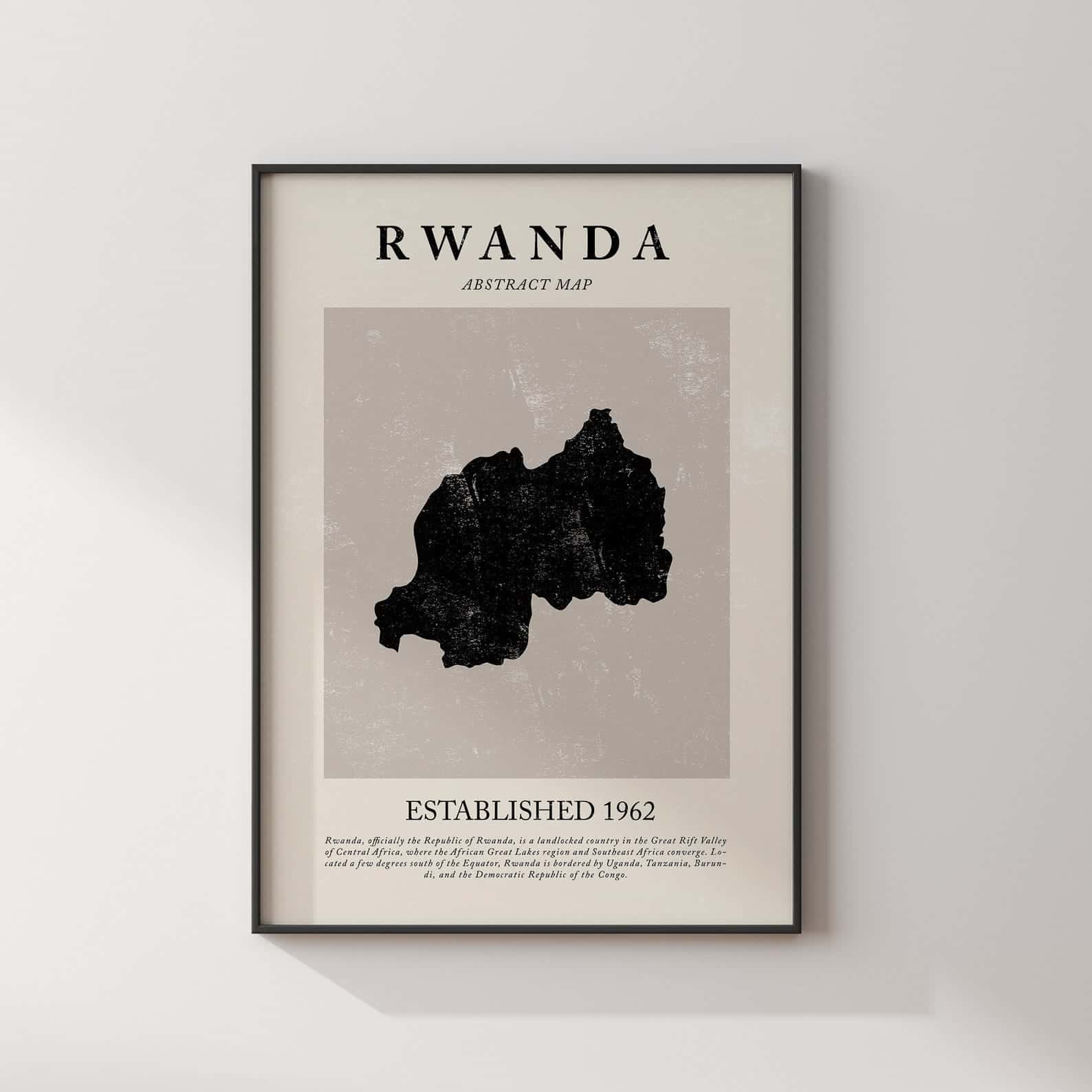 Map of Rwanda Artwork | Maps Wall Art | A2 at XILEF Art
