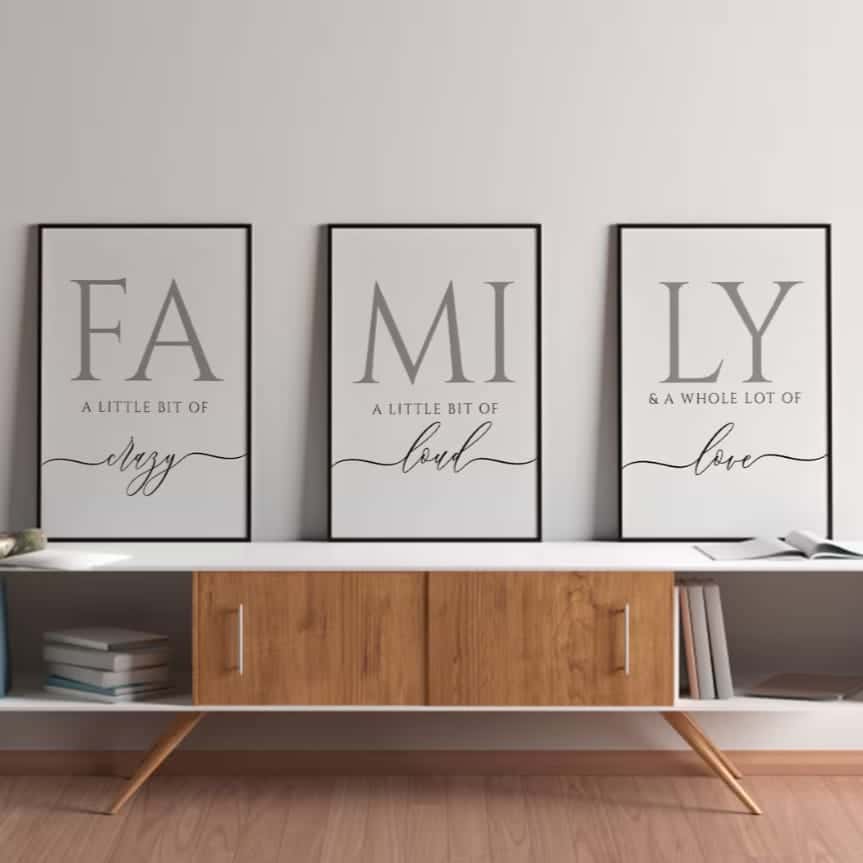 FAMILY Artwork | Custom Family Gift | Custom Wedding Gift | Custom Anniversary Gift | Trio Set Wall Art, A2 at XILEF Art