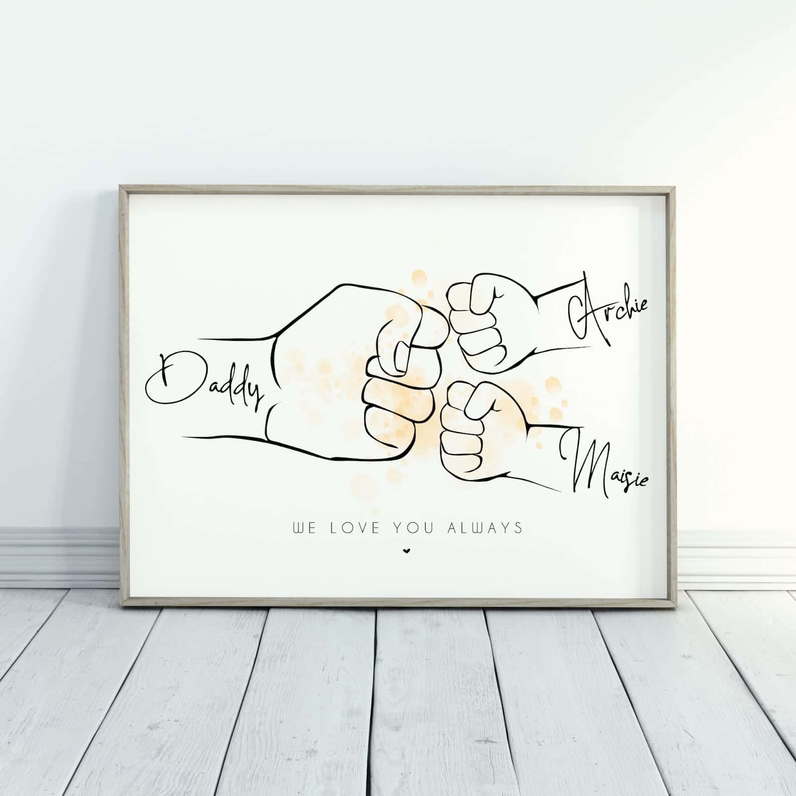Personalised Family Names Print | Customized Gift for a Father | Custom Wall Art for Daddy | Single, A2 at XILEF Art