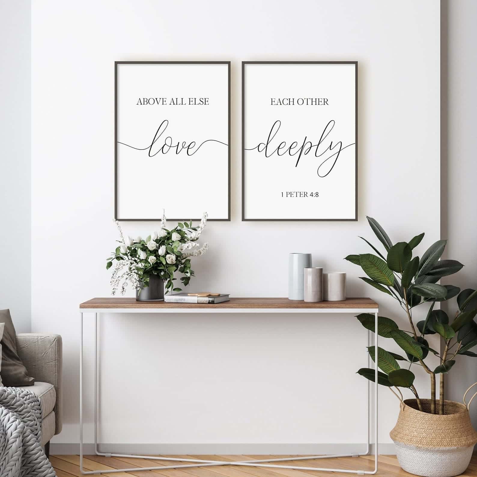 Above All Else Love Each Other Deeply, 1 Peter 4:8 | Duo Set, Christian Wall Art, A3 at XILEF Art