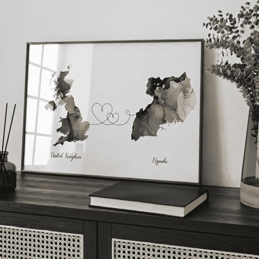 Map of Uganda Artwork | Maps Wall Art | A2 at XILEF Art