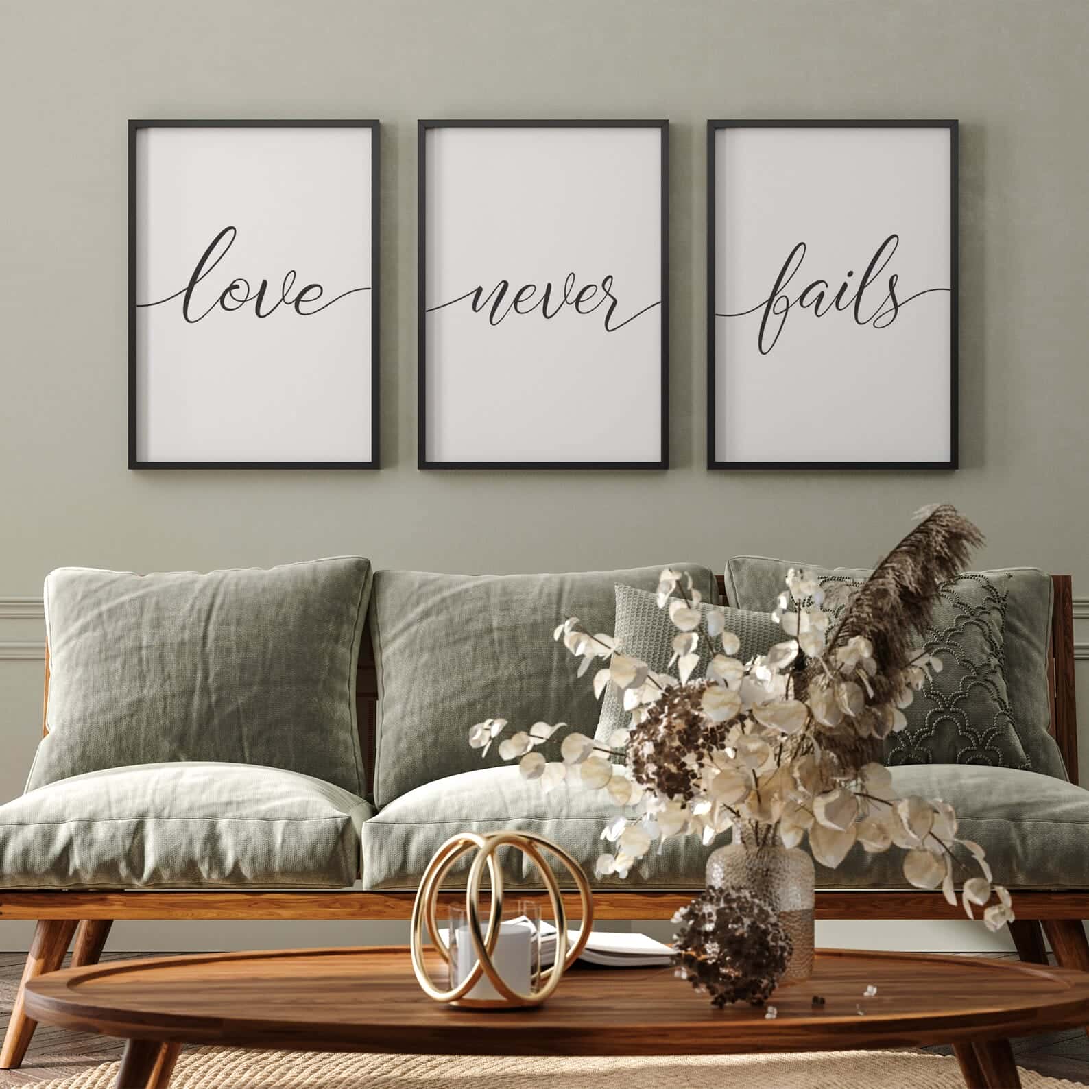 Love Never Fails Bible Verse, 1 Corinthians 13:8 | Trio Set, Christian Wall Art, A3 at XILEF Art