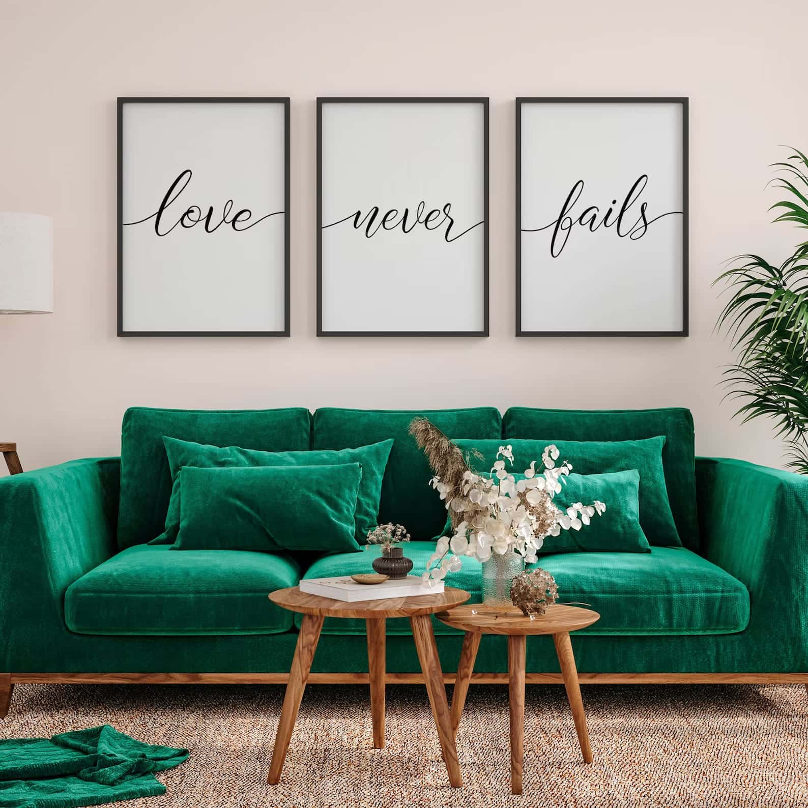 Love Never Fails Bible Verse, 1 Corinthians 13:8 | Trio Set, Christian Wall Art, A3 at XILEF Art