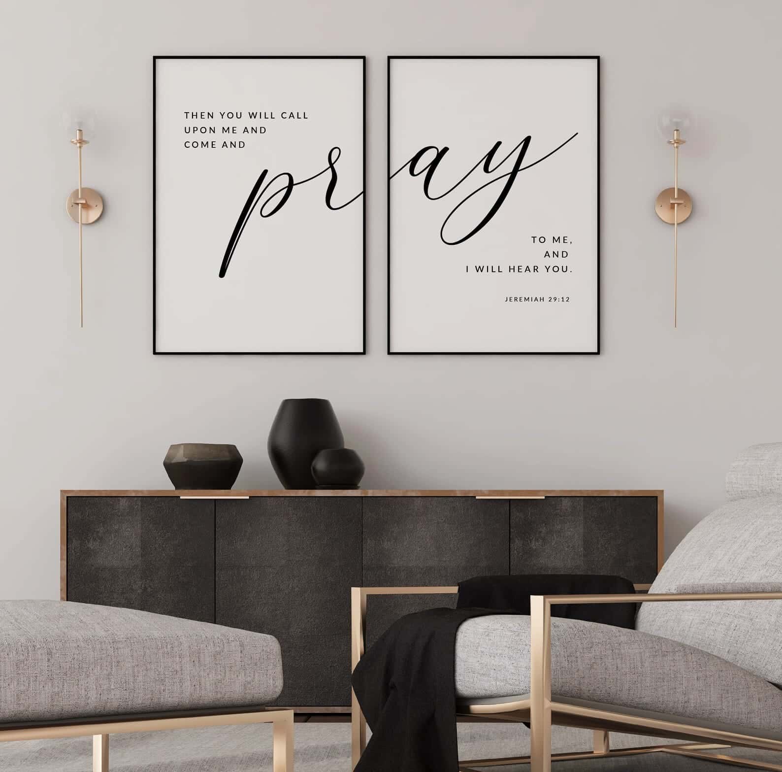Then You Will Pray, Bible Verse, Jeremiah 29:12 | Duo Set, Christian Wall Art, A2 at XILEF Art