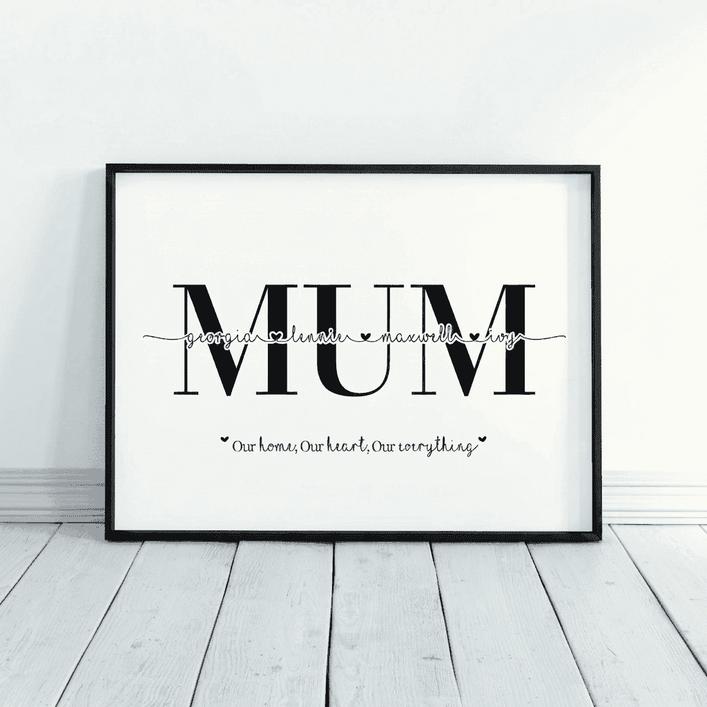 Personalised Family Names Print | Customized Gift for a Mother | Custom Wall Art for Mummy | Single, A2 at XILEF Art