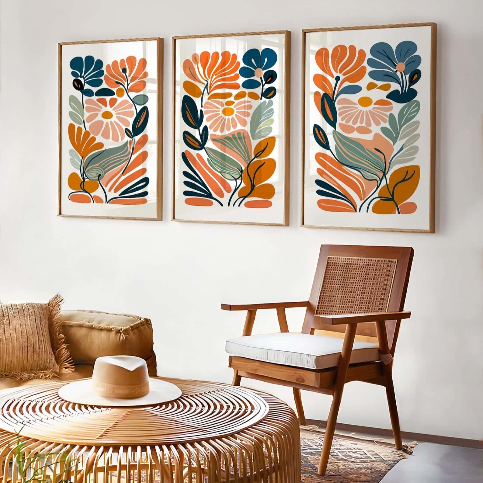 Flowers Artwork | Floral Nature Wall Art | Trio, A2 at XILEF Art