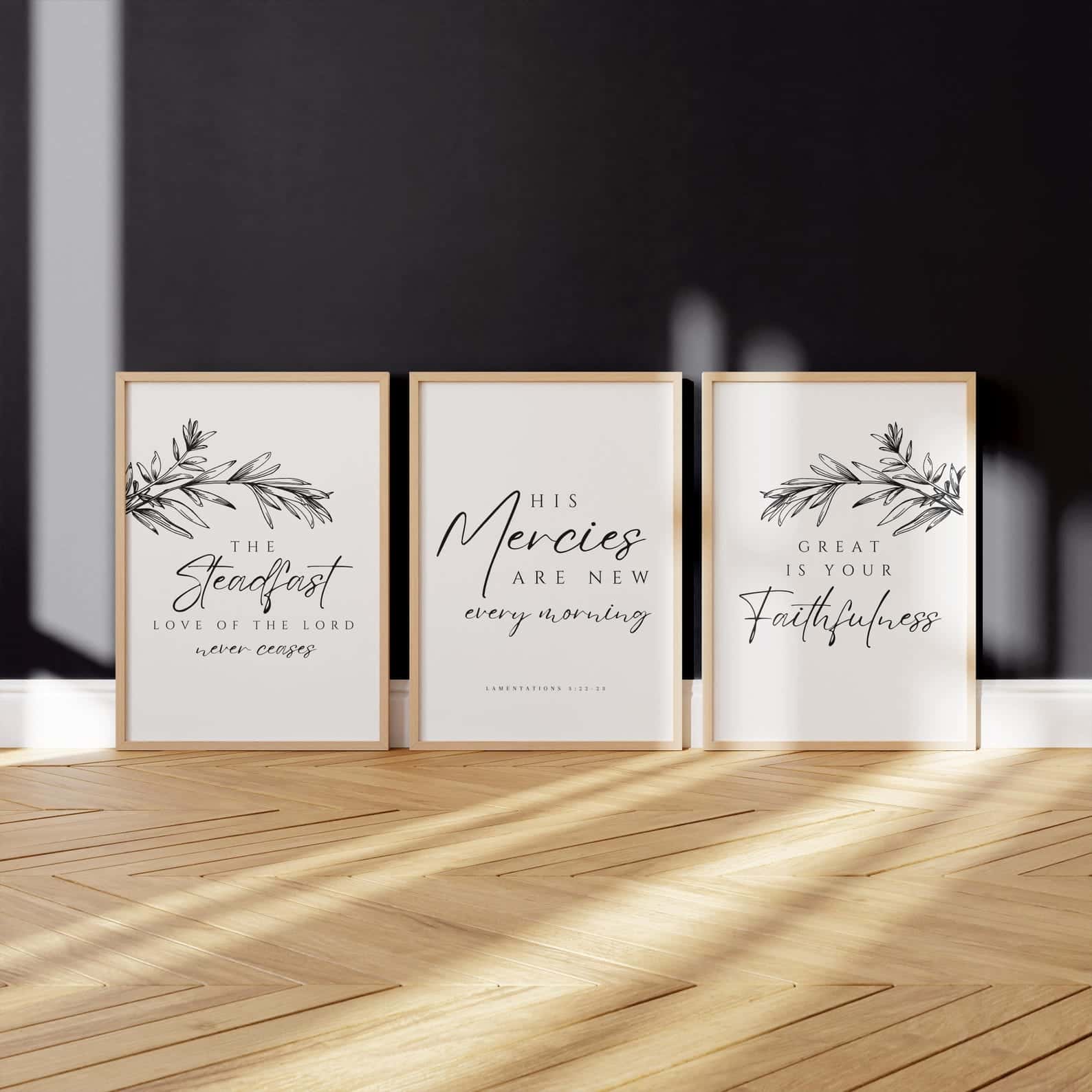 The Steadfast Love of the LORD, Lamentations 3:22-23 | Trio Set, Christian Wall Art, A3 at XILEF Art