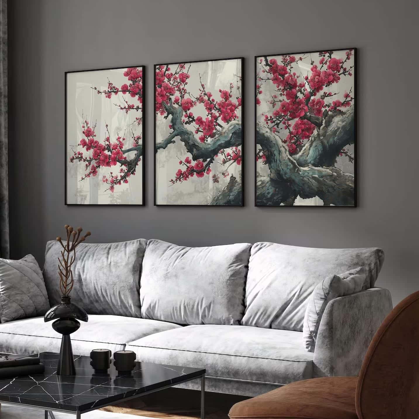 Flowers Artwork | Floral Nature Wall Art | Trio, A2 at XILEF Art
