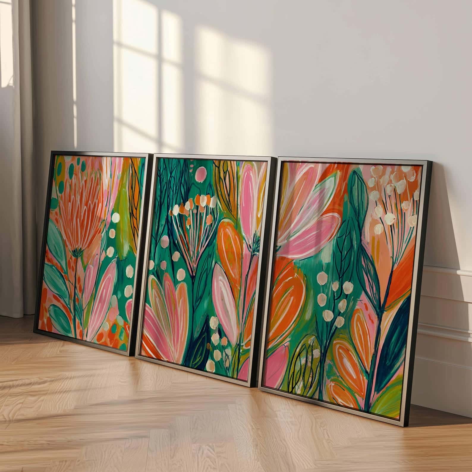 Flowers Artwork | Floral Nature Wall Art | Trio, A2 at XILEF Art