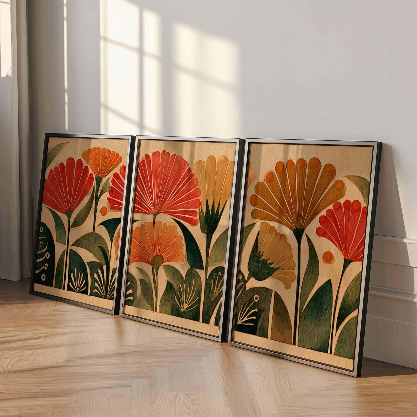 Flowers Artwork | Floral Nature Wall Art | Trio, A2 at XILEF Art