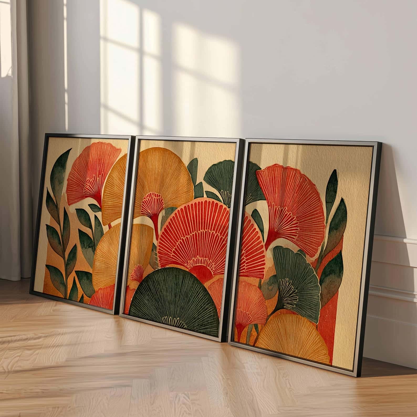 Flowers Artwork | Floral Nature Wall Art | Trio, A2 at XILEF Art