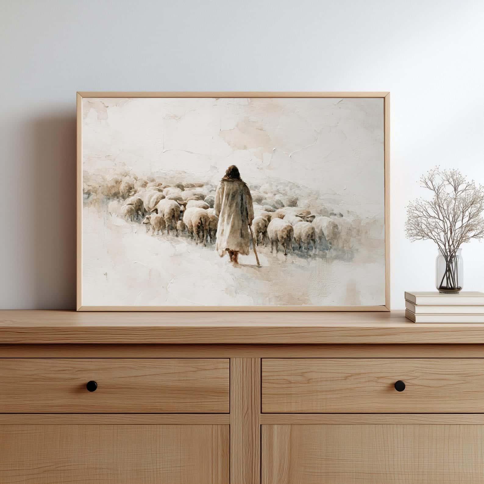Jesus Tending His Sheep | Christian Wall Art, A2 at XILEF Art