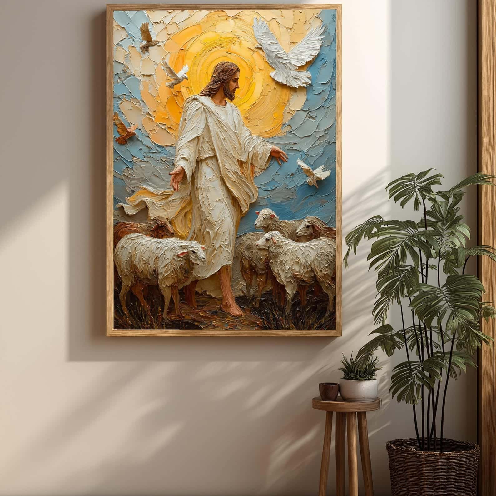Jesus Tending His Sheep | Christian Wall Art, A2 at XILEF Art