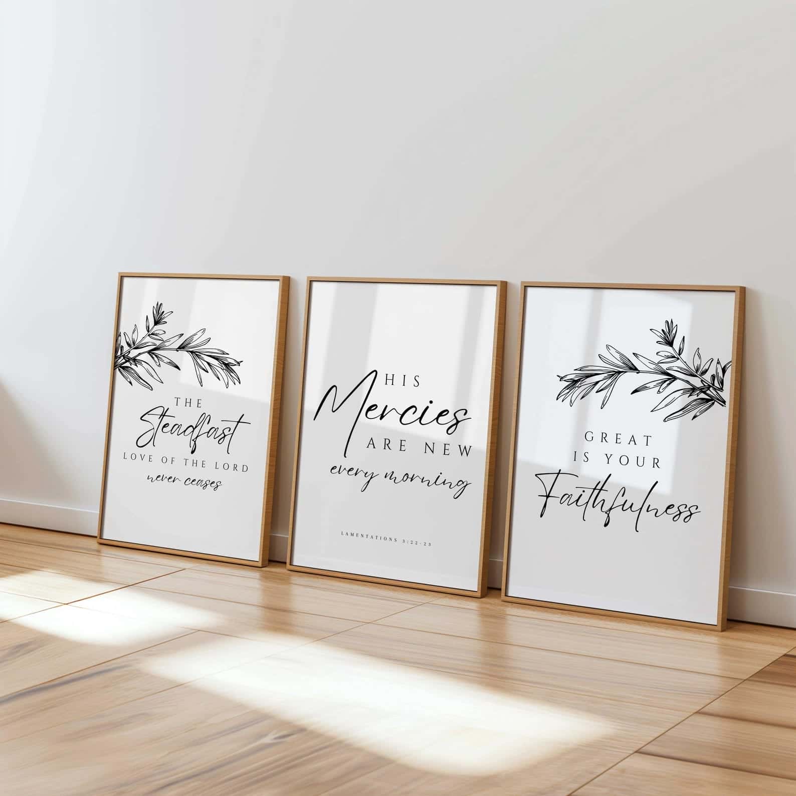 The Steadfast Love of the LORD, Lamentations 3:22-23 | Trio Set, Christian Wall Art, A3 at XILEF Art