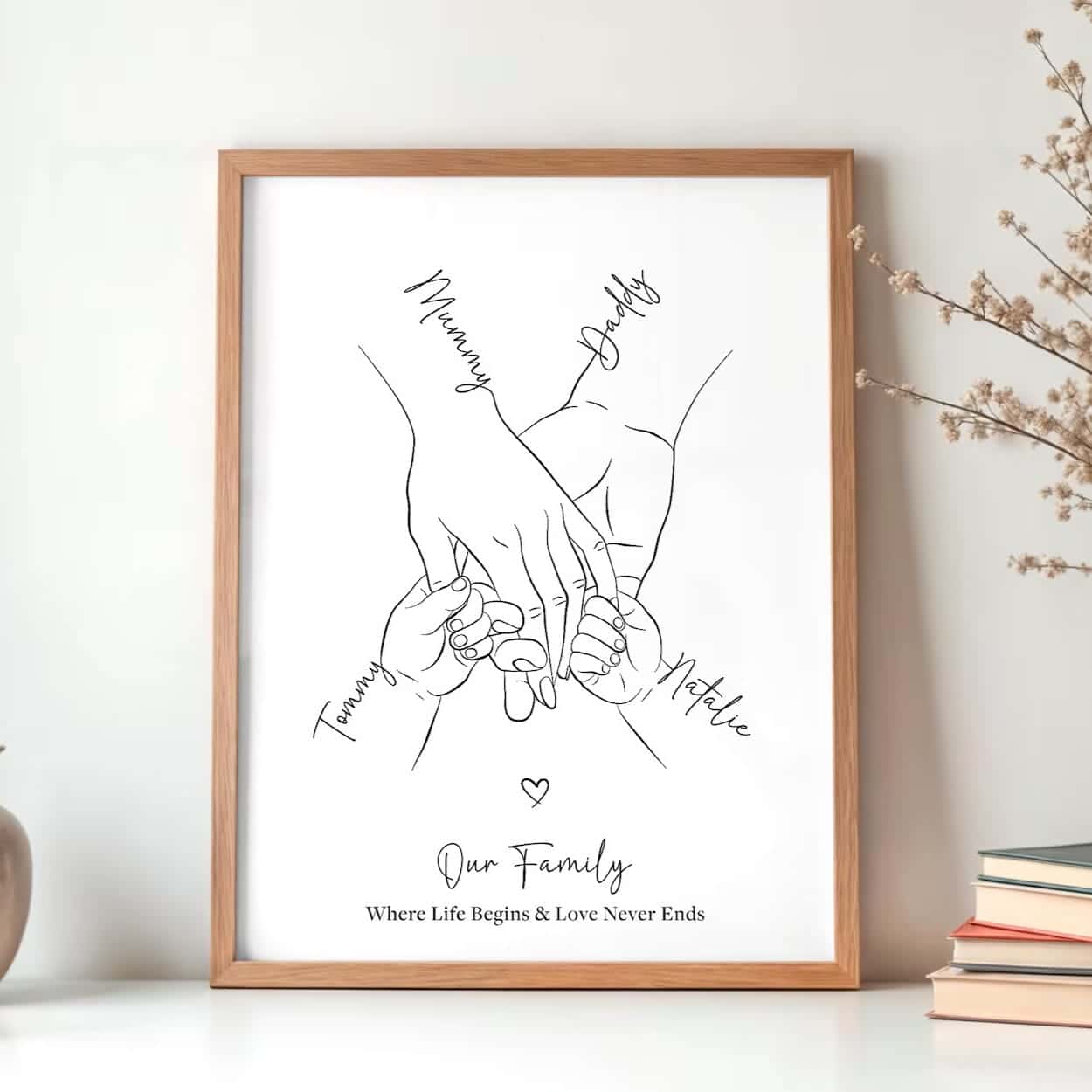 Personalised Family Names Print | Customized Gift for Family | Custom Wall Art for Family | Single, A2 at XILEF Art