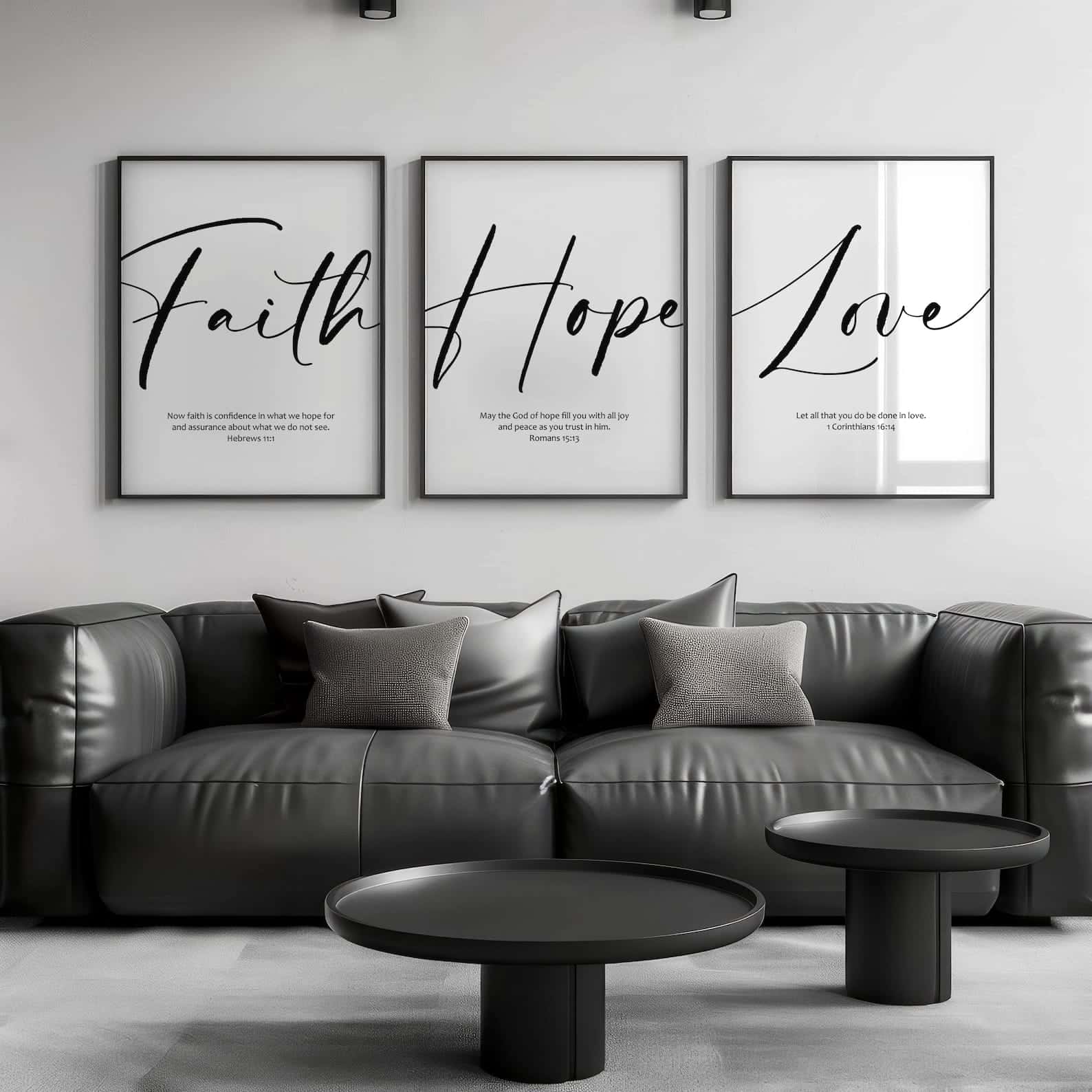 Faith, Hope and Love, 1 Corinthians 13:13 | Trio Set, Christian Wall Art, A2 at XILEF Art