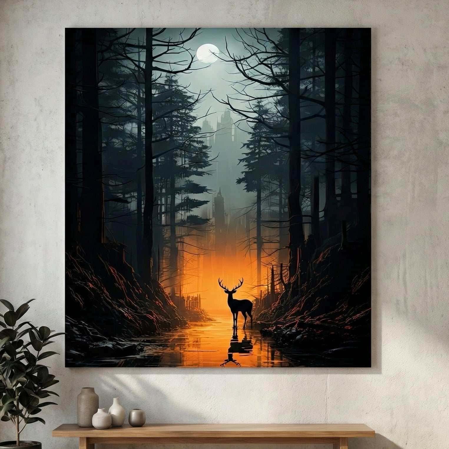 Deer in Moonlit Forest | Wildlife Artwork | Nature Wall Art | A2 at XILEF Art