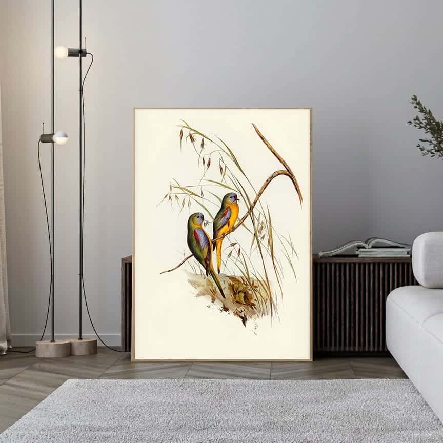 Parrots on Branch | Wildlife Artwork | Nature Wall Art | A2 at XILEF Art